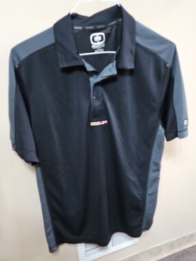 OGIO Men's Two-Tone Black and Dark Gray Polo With Cadillac On Sleeve. Sz M